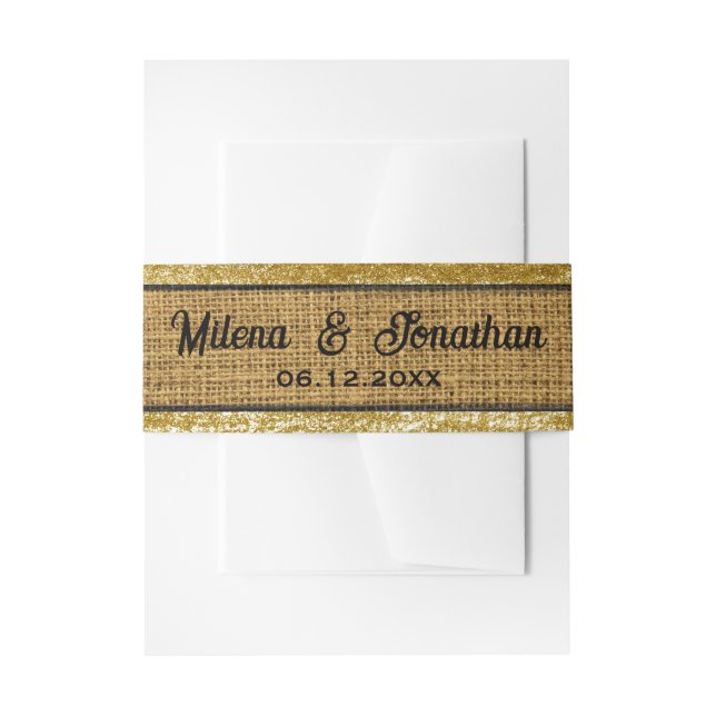 Realistic Burlap Texture Simple Rustic Light Brown Invitation Belly Band (Front Example)