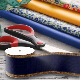   Realistic Burlap Texture Simple Rustic Navy Blue Grosgrain Ribbon