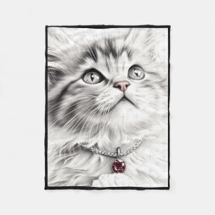 Realistic Cat Pencil Drawing Sticker Fleece Blanket