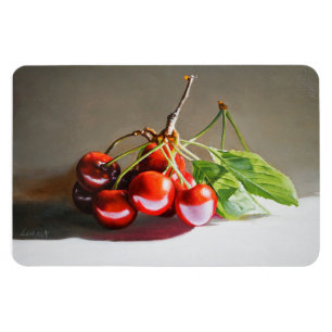 Realistic Cherry Still Life with Leaves Fine Art Magnet