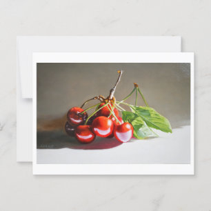 Realistic Cherry Still Life with Leaves Fine Art Postcard