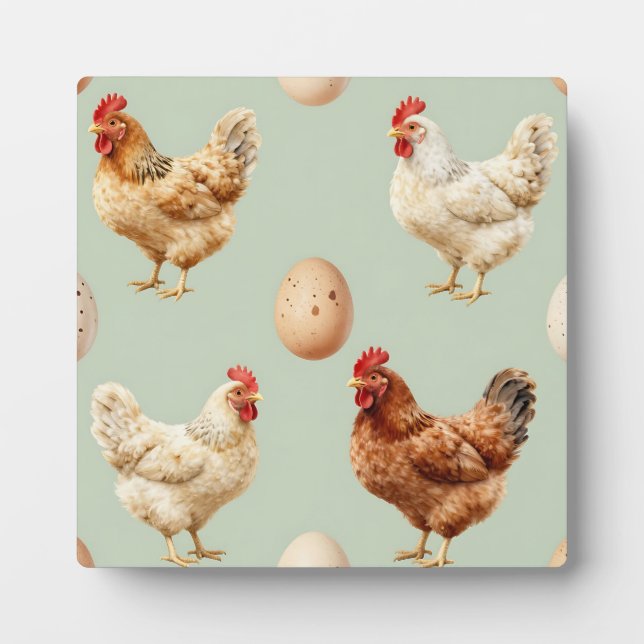 Realistic Chickens Farm Fresh Eggs Pattern Plaque (Front)