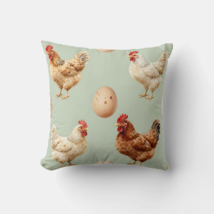 Realistic Chickens Farm Fresh Eggs Pattern Throw Pillow