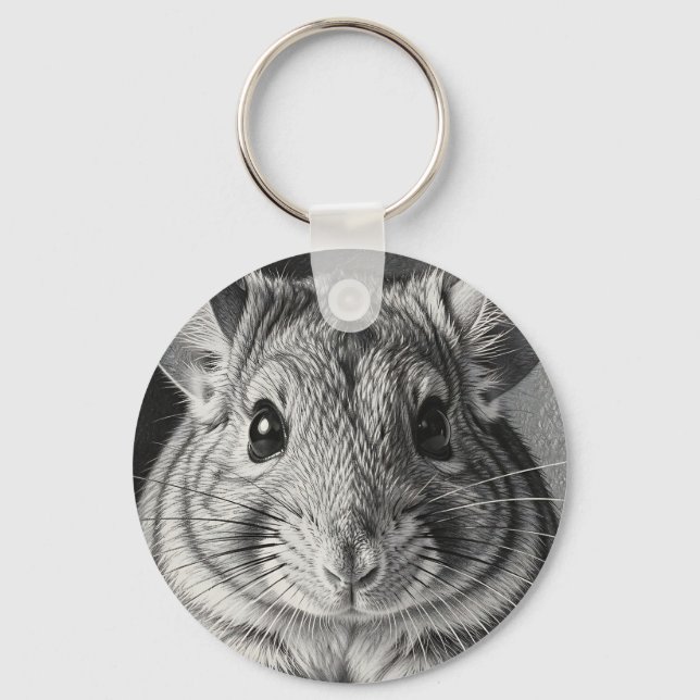 Realistic Chinchilla Portrait Sketch Keychain (Front)