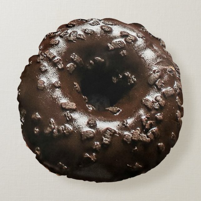 Realistic Chocolate Frosted Doughnut Round Pillow (Front)