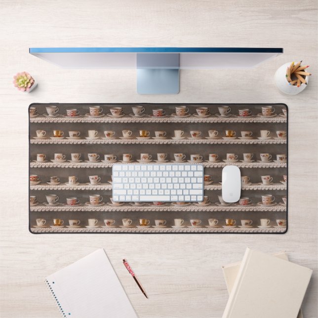 Realistic Coffee Tea Cups On Shelves Cute Pattern Desk Mat (Office 1)
