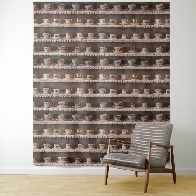 Realistic Coffee Tea Cups On Shelves Cute Pattern  Tapestry (In Situ)