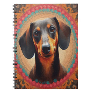 Realistic Colourful Border Cute Dachshund Dog love Notebook