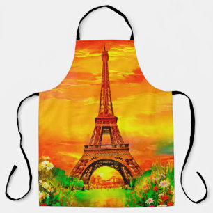 realistic colourful oil painting of Eiffel tower i Apron