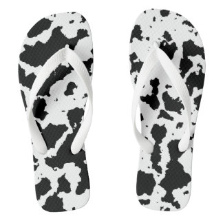 Realistic Cow Print Black and White Flip Flops