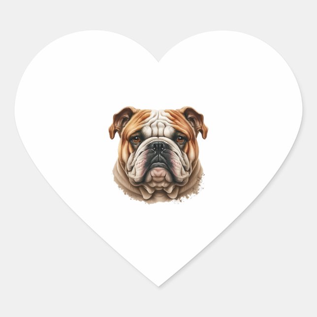 Realistic cute english bulldog profile heart sticker (Front)