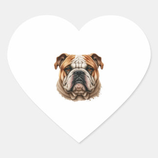 Realistic cute english bulldog profile heart sticker