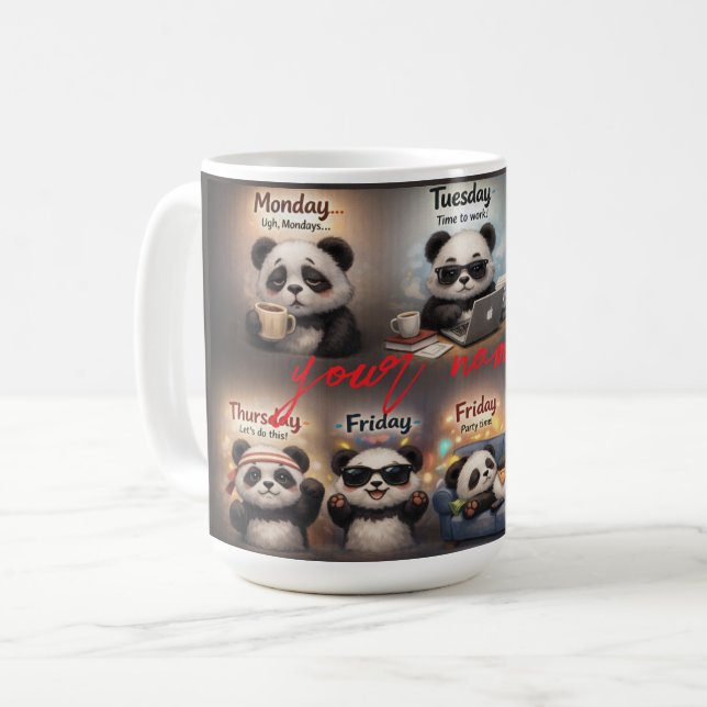 Realistic Cute Panda Emotions for Every Day of the Coffee Mug (Front Left)