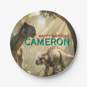 Realistic Dinosaur Birthday Party Paper Plate