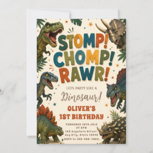 Realistic Dinosaur First Birthday Invitation