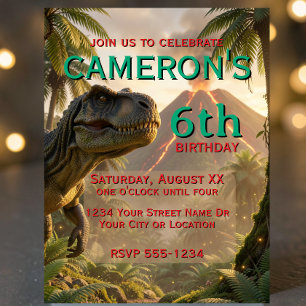 Realistic Dinosaur T-Rex Birthday Party Invitation