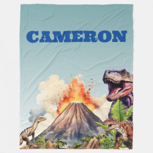 Realistic Dinosaurs and Volcano Custom Name Fleece Blanket