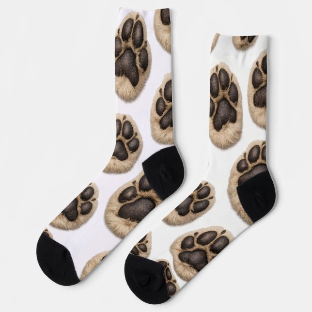 Realistic Dog Paw Print Pattern Black Background Socks (Left)