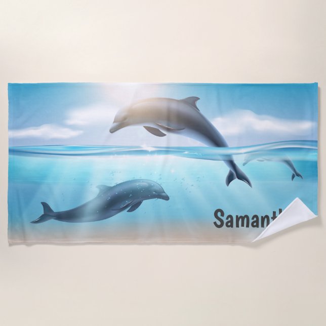 Realistic Dolphins Personalized  Beach Towel (Front)