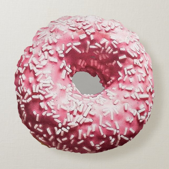 Realistic Doughnut with Pink Frosting & Sprinkles Round Pillow (Front)