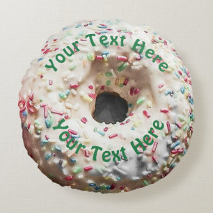 Realistic Doughnut with Rainbow Sprinkles Round Pillow