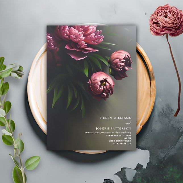 Realistic Dramatic Floral Wedding Peonies Invitation (Creator Uploaded)
