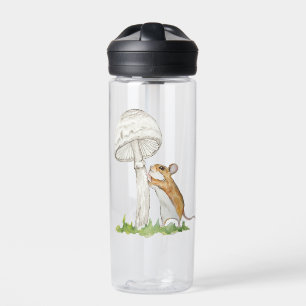 Realistic drawing of a funny field mouse and mushr water bottle