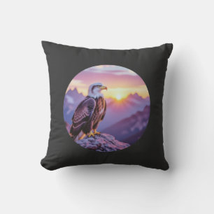 Realistic Eagle on Rock – Majestic Wildlife Scene Throw Pillow