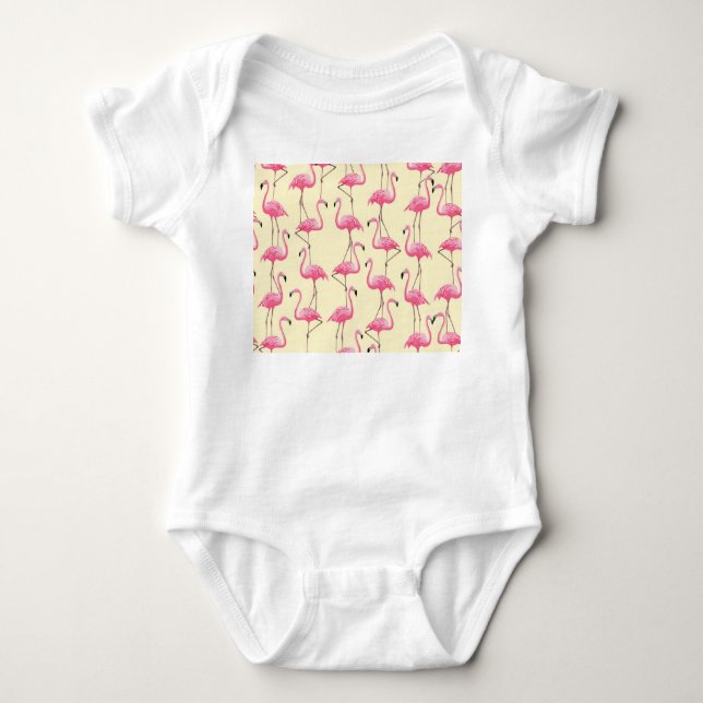 Realistic Flamingo Bird Vertical Pattern Baby Bodysuit (Front)