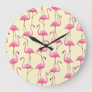 Realistic Flamingo Bird Vertical Pattern Large Clock