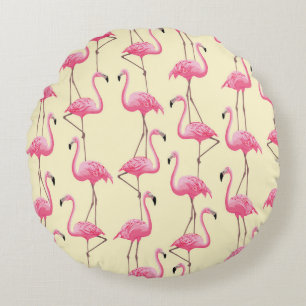 Realistic Flamingo Bird Vertical Pattern Round Pillow