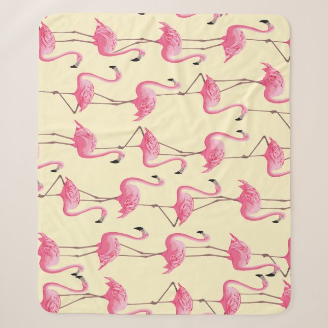 Realistic Flamingo Bird Vertical Pattern Sherpa Blanket (Front)
