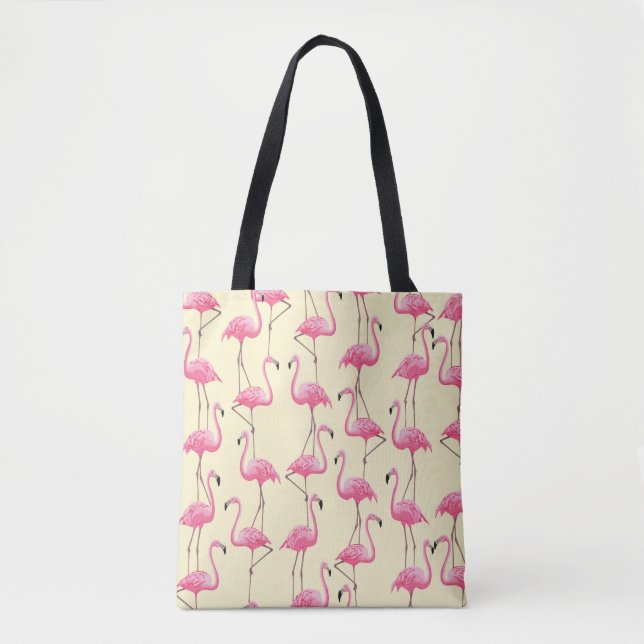 Realistic Flamingo Bird Vertical Pattern Tote Bag (Front)