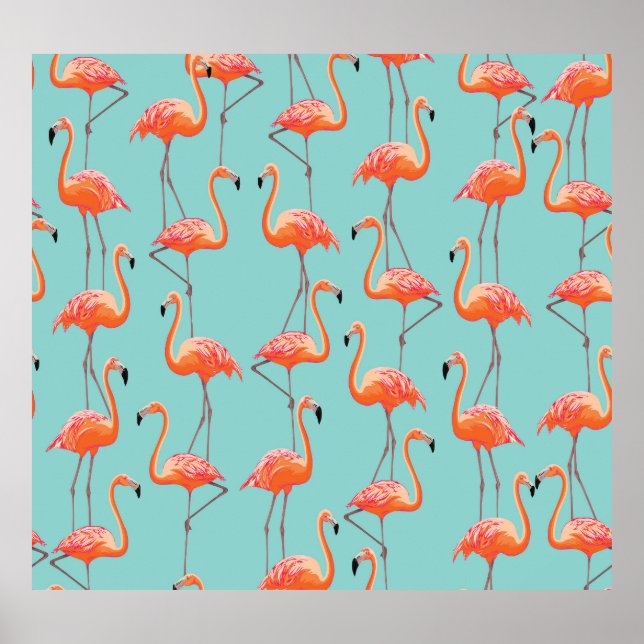 Realistic flamingo: vintage bird pattern poster (Front)