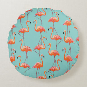 Realistic flamingo: vintage bird pattern round pillow