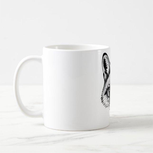 Realistic Fox Head T-Shirt - Black & White Coffee Mug (Left)