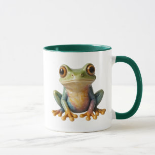 Realistic frog sitting. Mug nature and soothing