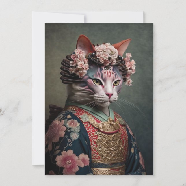 Realistic Geisha Cat  Holiday Card (Front)