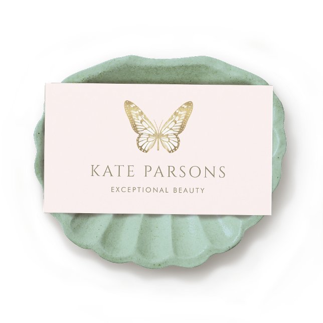 Realistic Gold Butterfly Pink Business Card (Creator Uploaded)