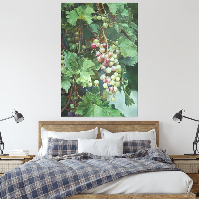 Realistic Grape Vine with Leaves – Fine Art Canvas Print (Insitu(Bedroom))