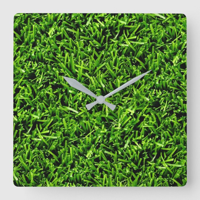   Realistic Grass Photo Texture Funny Bright Green Square Wall Clock (Front)