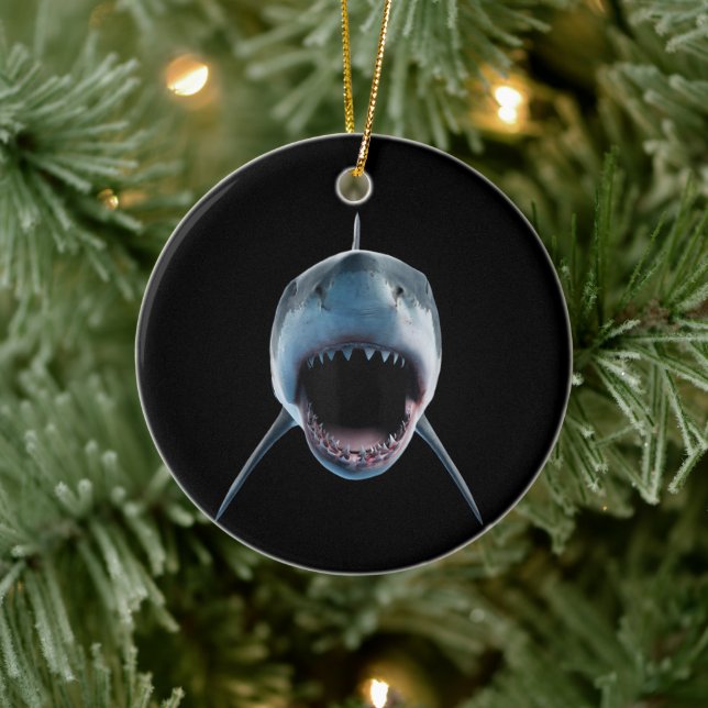 realistic great white shark Attack for lovers  Ceramic Ornament (Tree)