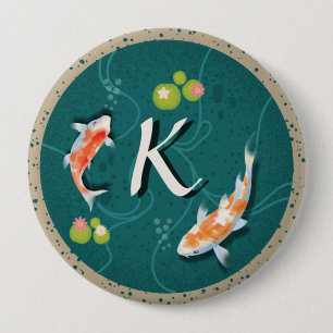 Realistic Green Japanese Koi Fish Pond  4 Inch Round Button