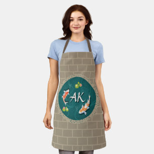 Realistic Green Japanese Koi Fish Pond Apron