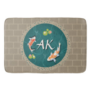 Realistic Green Japanese Koi Fish Pond Bath Mat