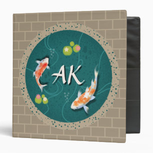 Realistic Green Japanese Koi Fish Pond  Binder