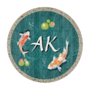 Realistic Green Japanese Koi Fish Pond  Cutting Board