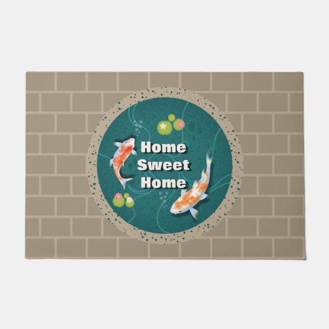 Realistic Green Japanese Koi Fish Pond  Doormat (Front)