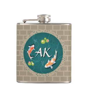 Realistic Green Japanese Koi Fish Pond  Hip Flask