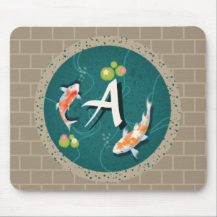 Realistic Green Japanese Koi Fish Pond  Mouse Pad